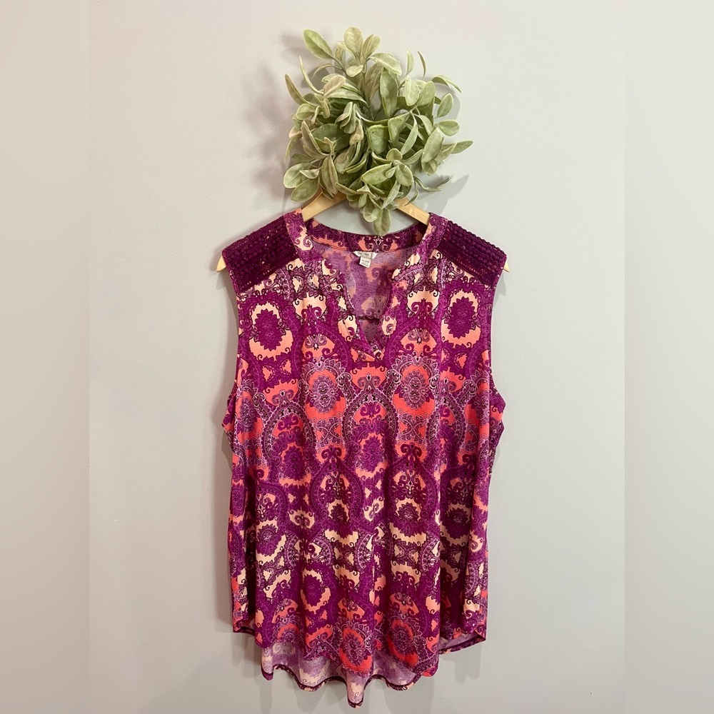 Cato Vibrant Purple and Pink Sleeveless Blouse